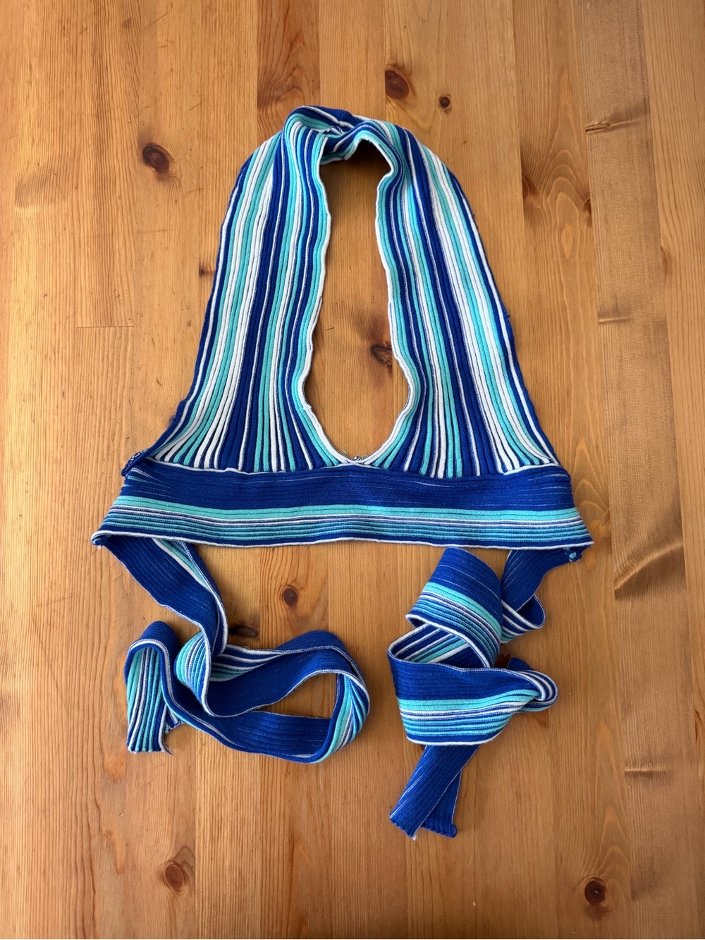 SHEIN Blue Striped Knit Multiway Halter Top